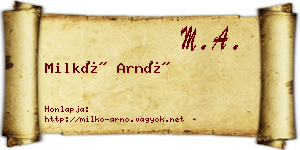 Milkó Arnó névjegykártya